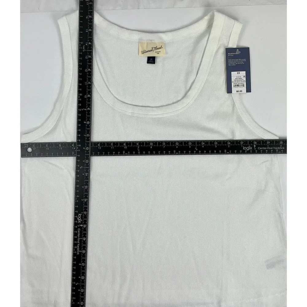 2 Pack Universal Thread White Ribbed Tank Top 2X Responsible Style - Picture 6 of 7